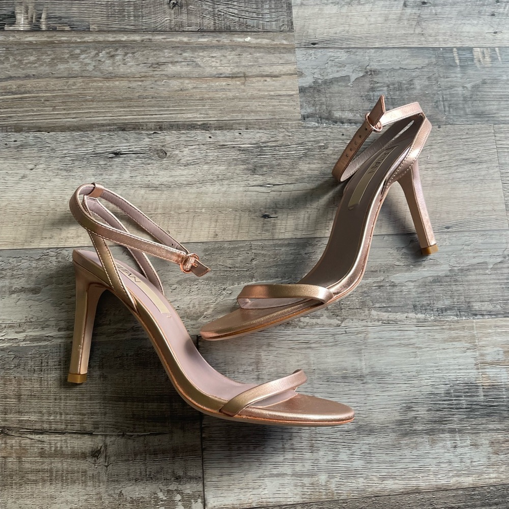 New minimalist rose gold single strap sandal heels